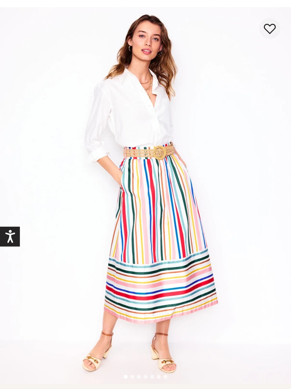 Boden Multi-Stripe Maxi Skirt in White with Rainbow Stripes